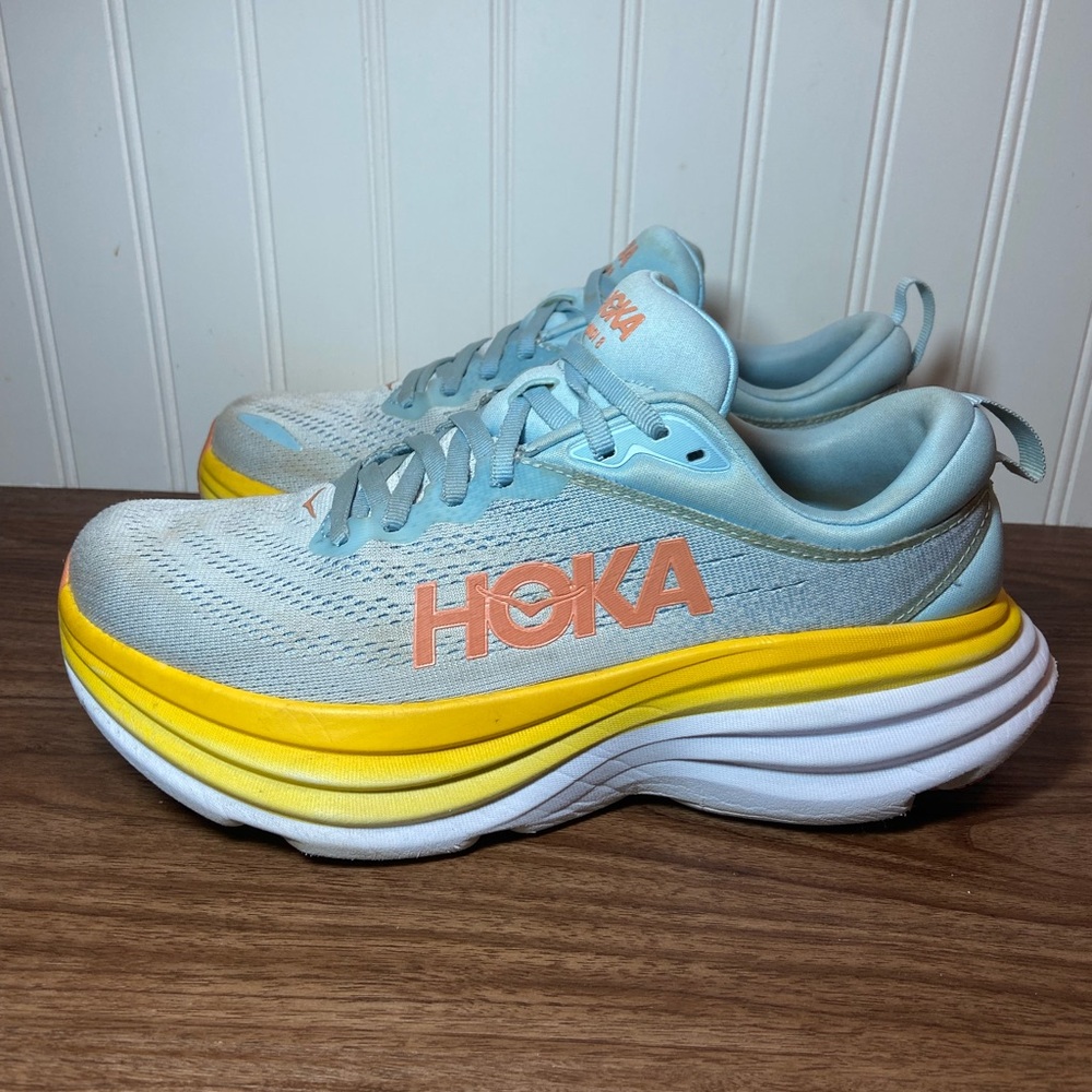 Hoka Bondi 8 Sneakers Blue Orange Yellow Low Top Lace Up Women’s 8.5 - Picture 4 of 14